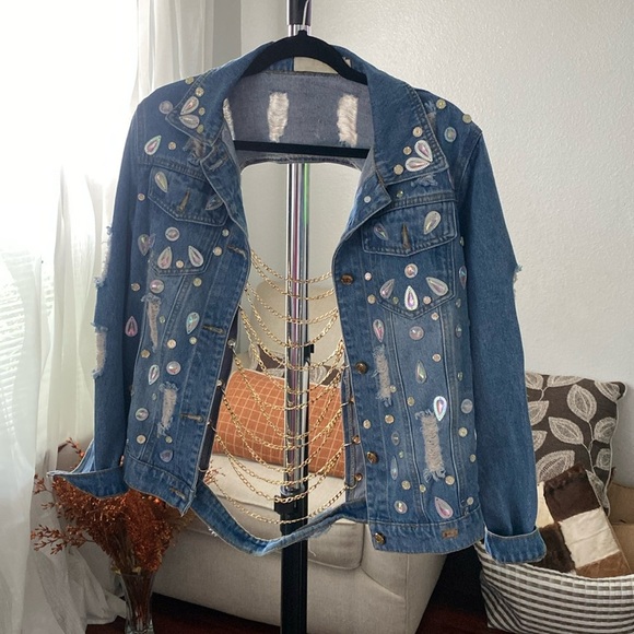 Lizette Collection Art Deco Backless Chain Denim Jacket Size S ( E - 15 ) - Picture 3 of 7